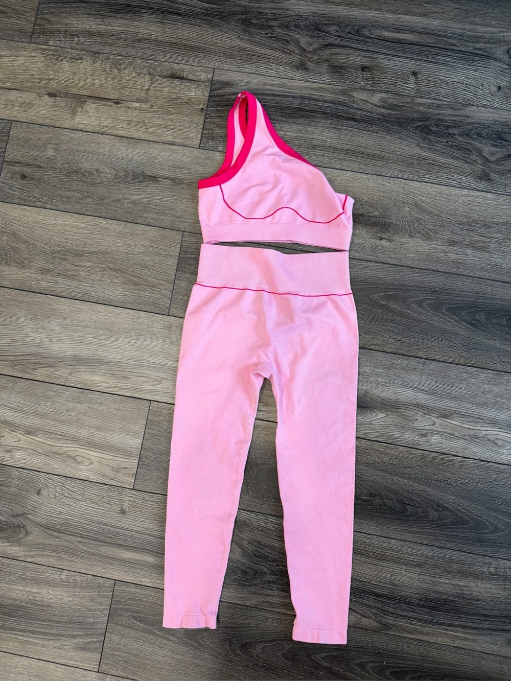 One-Shoulder Pink Women's Bodysuit with Contrast Trim